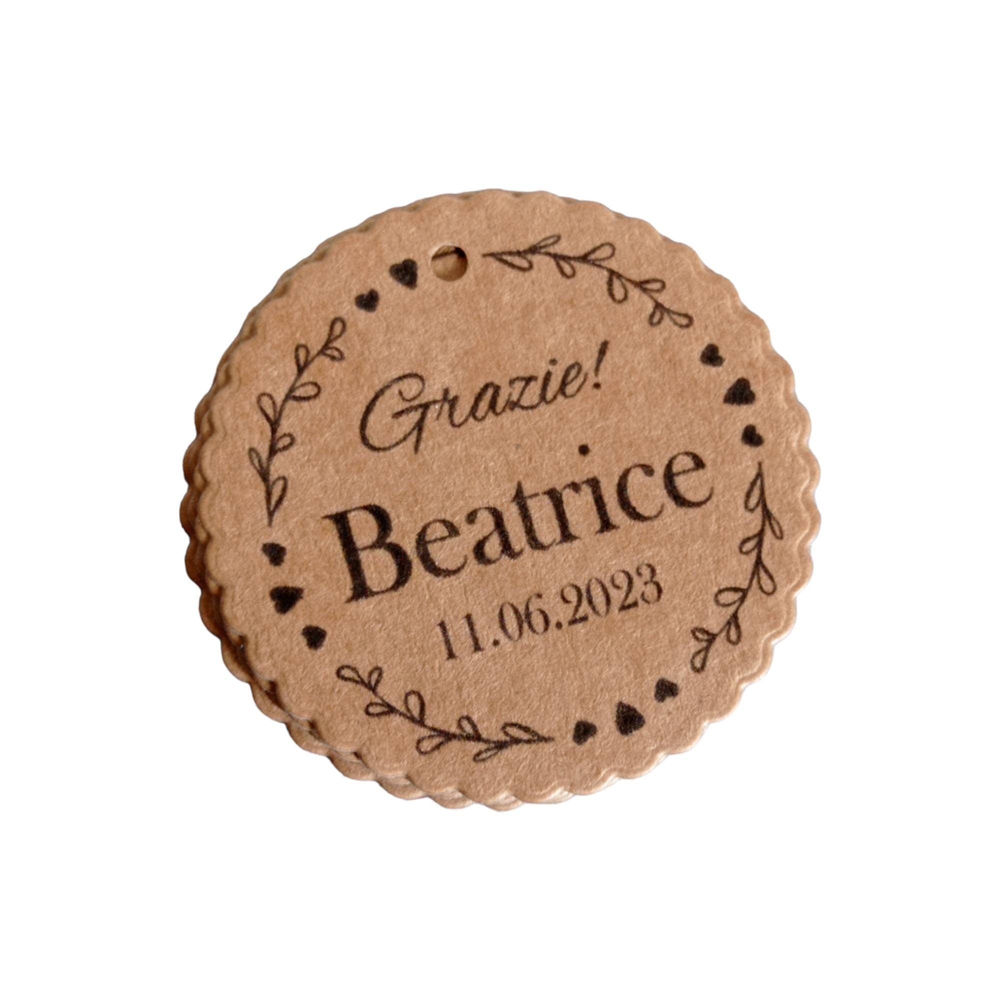 25 tag bomboniera con stampa personalizzata in cartoncino Kraft nozze comunione cresima battesimo