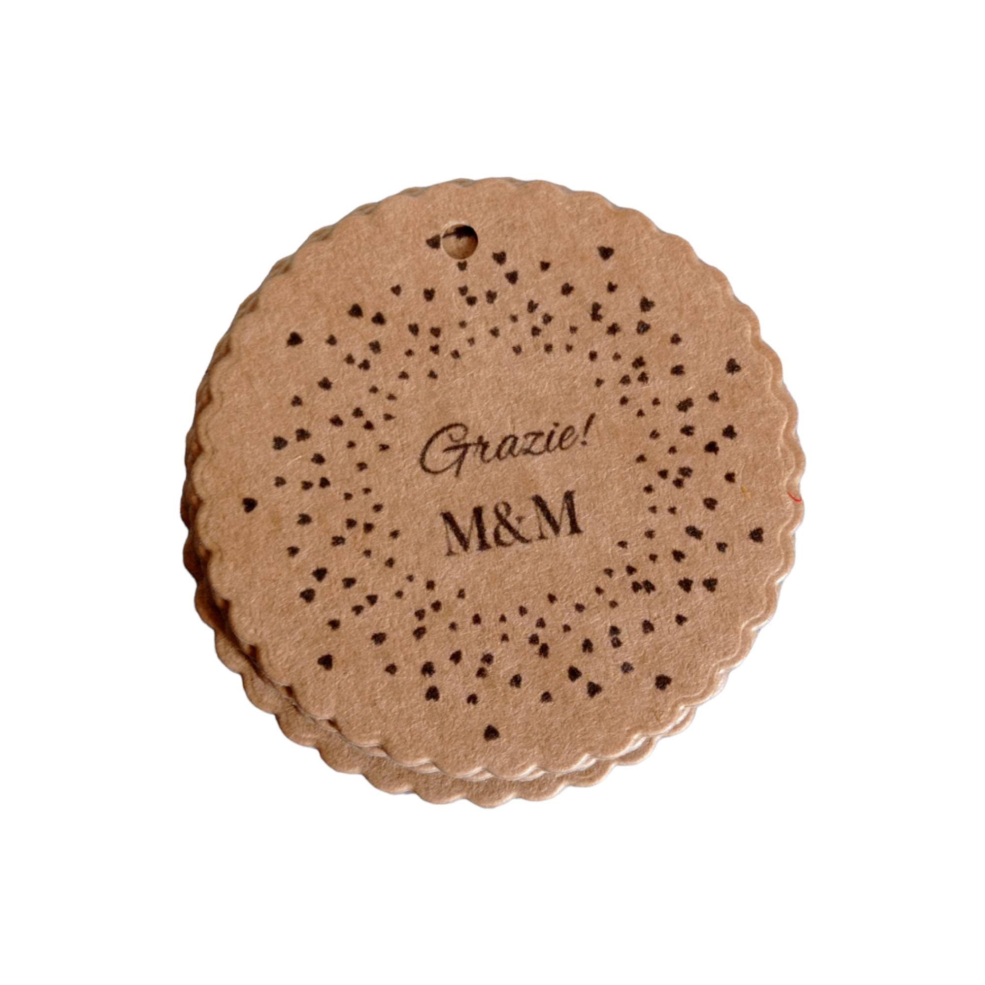 25 tag bomboniera con stampa personalizzata in cartoncino Kraft nozze comunione cresima battesimo