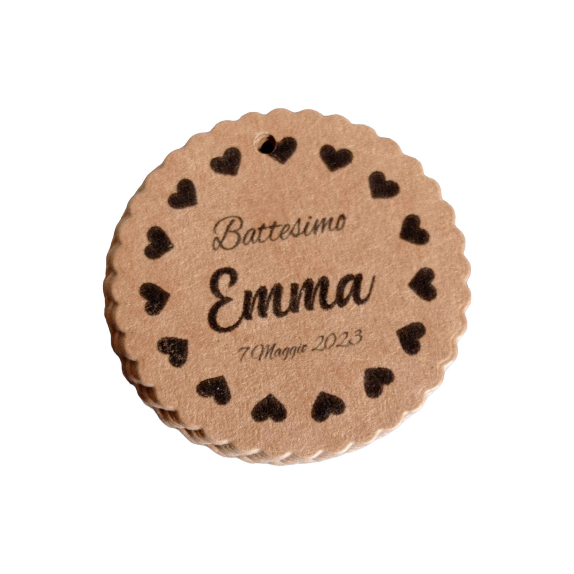 25 tag bomboniera con stampa personalizzata in cartoncino Kraft nozze comunione cresima battesimo